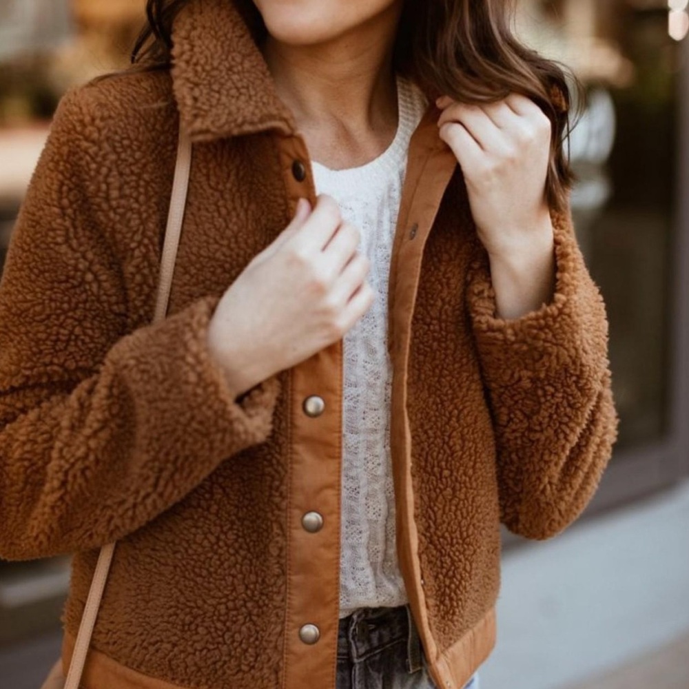 Madewell size M brown faux fur bomber jacket - Picture 3 of 10